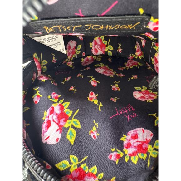 Betsey Johnson Floral Sugar Skull Crown gem black round Crossbody Bag - Picture 14 of 15